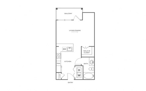 Floor plan for studio, 1 bath, 525 sqft